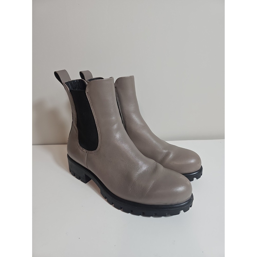 ECCO Leather Ankle Boot Women 6-6.5 MODTRAY Chelsea Taupe Lugged Sole Comfort